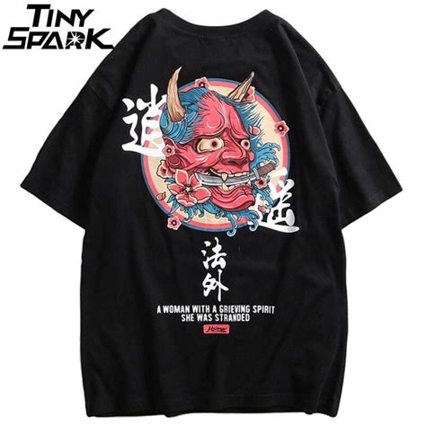 2019 Hip Hop T Shirt Men Ghost Chinese Charater Print Harajuku T Shirts Streetwear Spring Summer