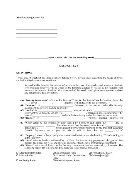 North Carolina Deed Of Trust Legal Forms And Business Templates