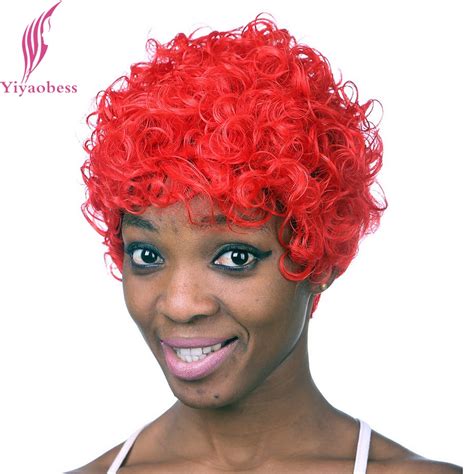 Yiyaobess 6inch Short Red Curly Wig For Women Heat Resistant Synthetic African American Party