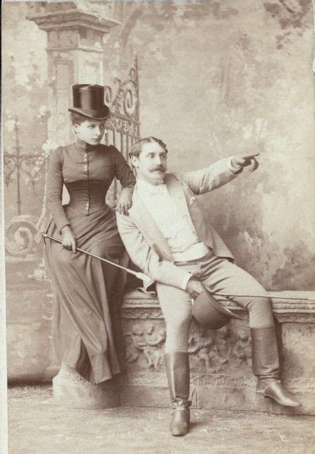 A Victorian Couple Dressed In Riding Outfits Victorian Era Fashion