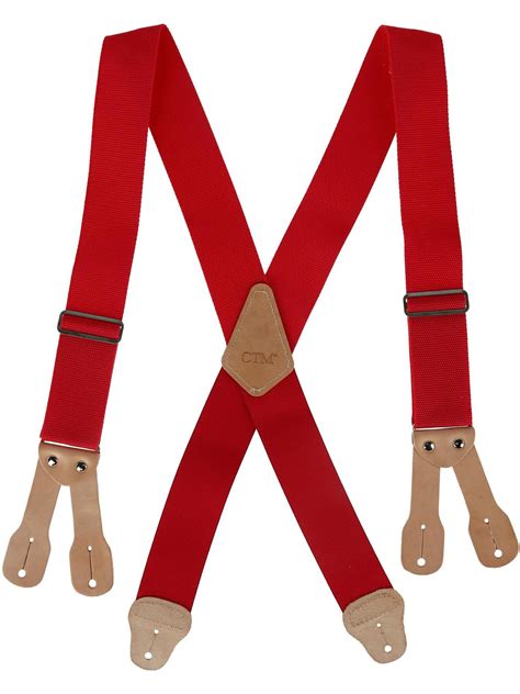 Ctm Mens Big And Tall Non Elasticized Button End Work Suspenders Red