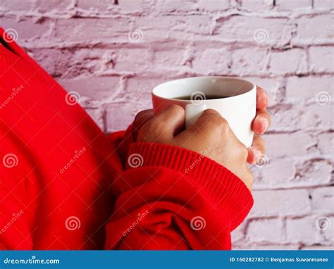Warm Cup Of Hot Coffee In Woman Hands Stock Photo Image Of Knitted