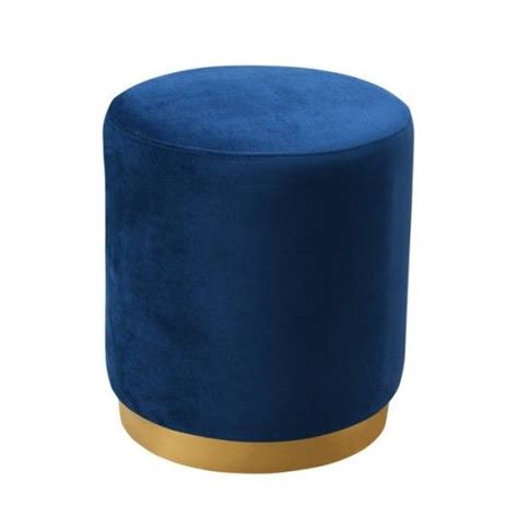 Blue Round Velvet Ottoman Gold Metal Base Velvet Ottoman Upholstered