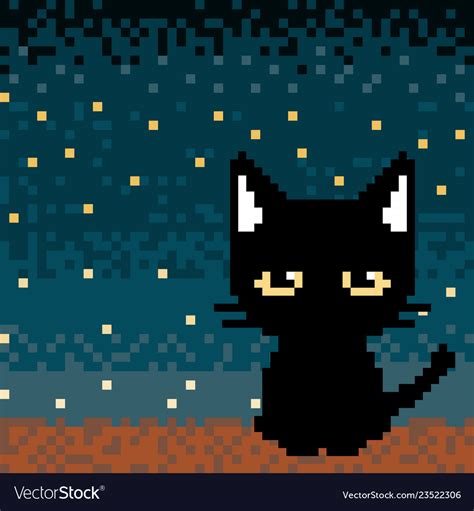 Lonely Black Cat Pixel Art Royalty Free Vector Image