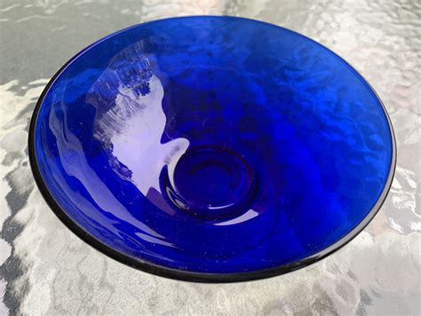 Vintage Cobalt Blue Footed Glass Bowl Etsy Glass Bowl Cobalt Glass Glass