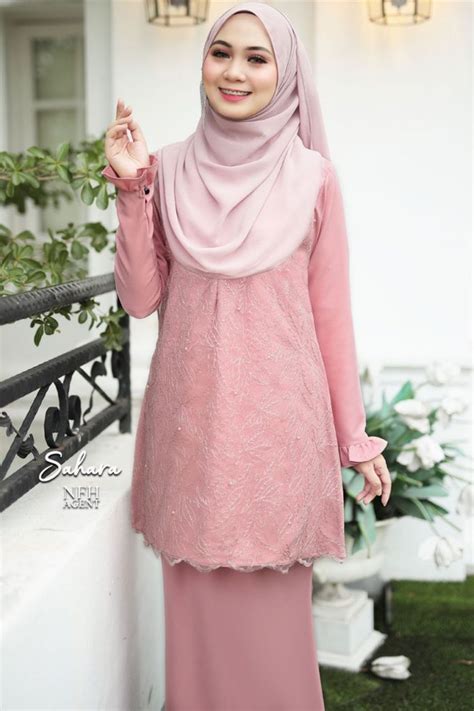 Baju Kurung Raya 2020 Sahara Lace Soft Pink 1 Saeeda Collections