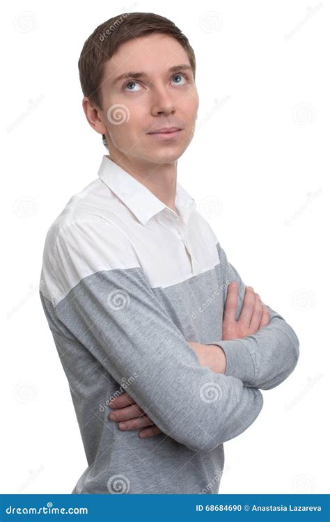 A Young Man With Folded Hands Standing Stock Photo Image Of Handsome