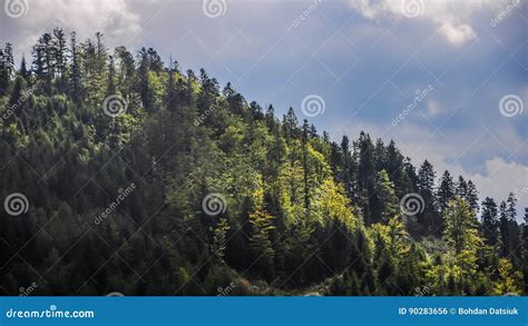 Morning Sun Rays In The Fog Mountains House Stock Photo Image Of