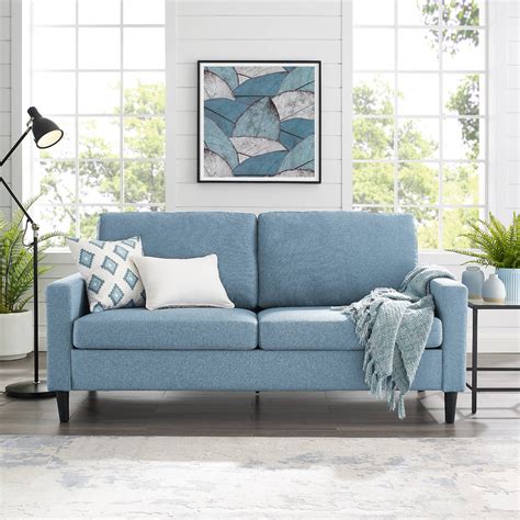 Mainstays 725 Woven Fabric Apartment Sofa Light Blue