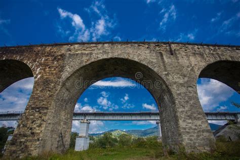 The Longest Old Historical Stone Railway Bridge In Europe Stock Photo