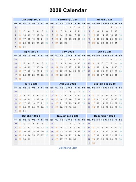 2028 Calendar Blank Printable Calendar Template In Pdf Word Excel