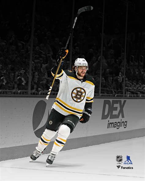 David Pastrnak Boston Bruins Unsigned Goal Celebration Spotlight