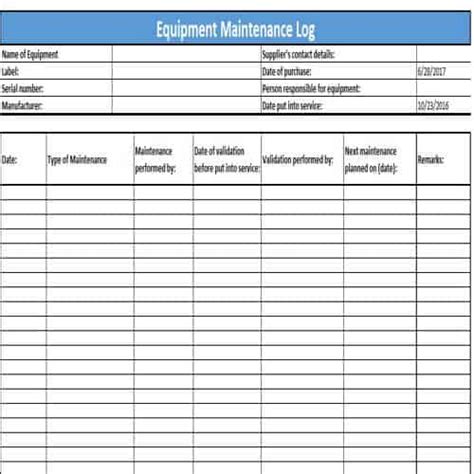 Equipment Maintenance Log Template Word