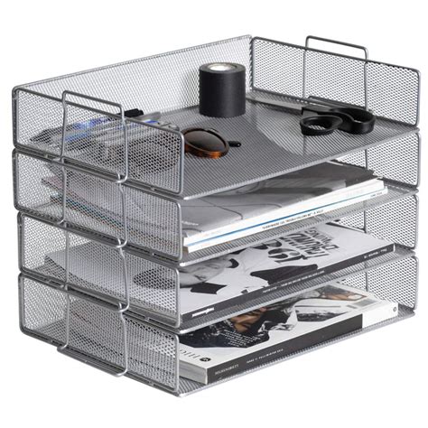 Pro Space Stackable File Trays Metal Mesh Desk Organizers For Home