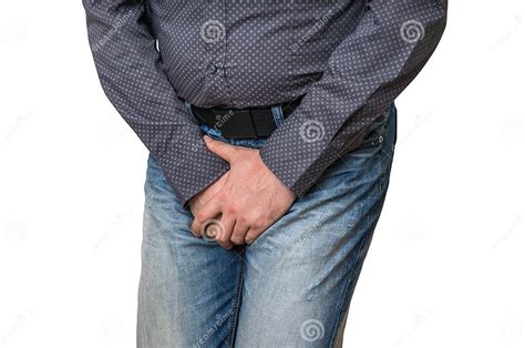 Man With Hands Holding His Crotch He Wants To Pee Incontinence Stock