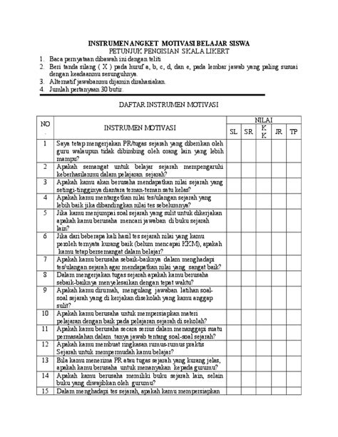 Contoh Instrumen Penilaian Motivasi Belajar Siswa Imagesee Riset