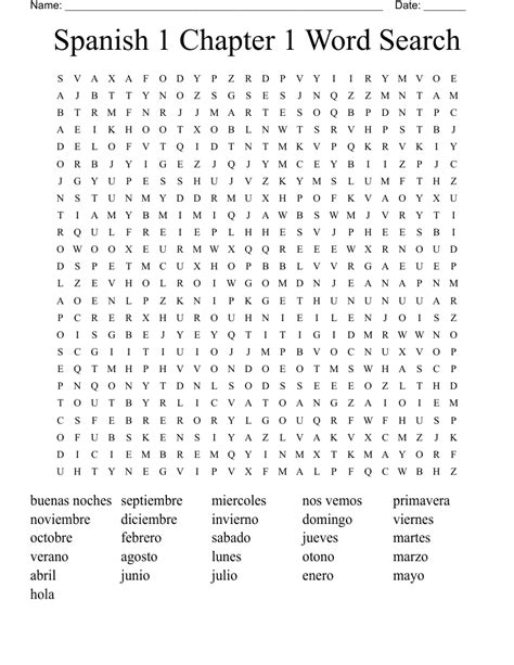 Spanish 1 Chapter 1 Word Search Wordmint