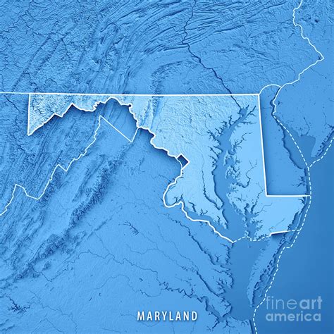 Maryland State Usa 3d Render Topographic Map Blue Digital Art By Frank