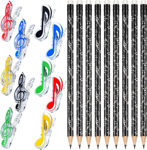 30 Pcs Music Pencils Music Clips Set 20 Music Note Pencil