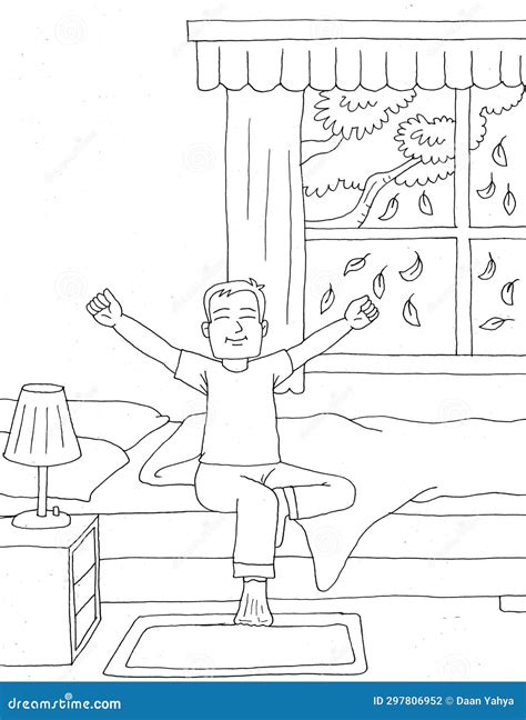 Coloring Page A Man Stretches His Arms When He Wakes Up In The Morning