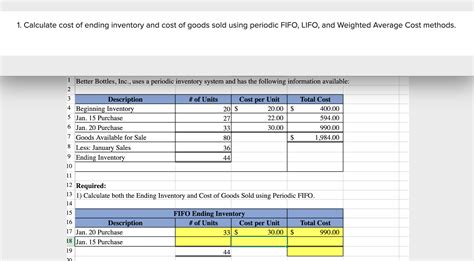 Solved 1 1 Calculate Ending Inventory And Cost Of Goods A44
