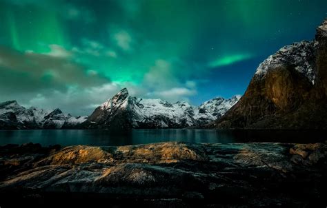Обои горы ночь северное сияние Норвегия картинки на рабочий стол
