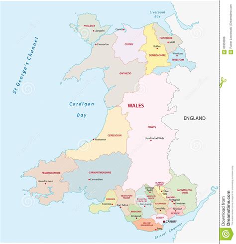 Vi apprestate a viaggiare in galles? Carte Administrative Du Pays De Galles Illustration Stock ...