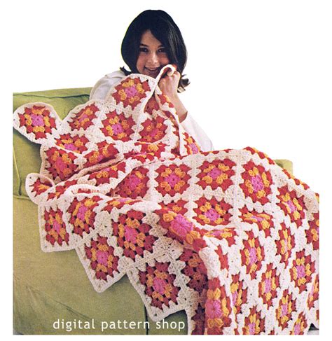 Granny Square Afghan Crochet Pattern Colourful Throw Blanket The