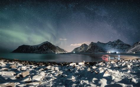 Premium Photo Aurora Borealis With Milky Way Over Snow Mountain