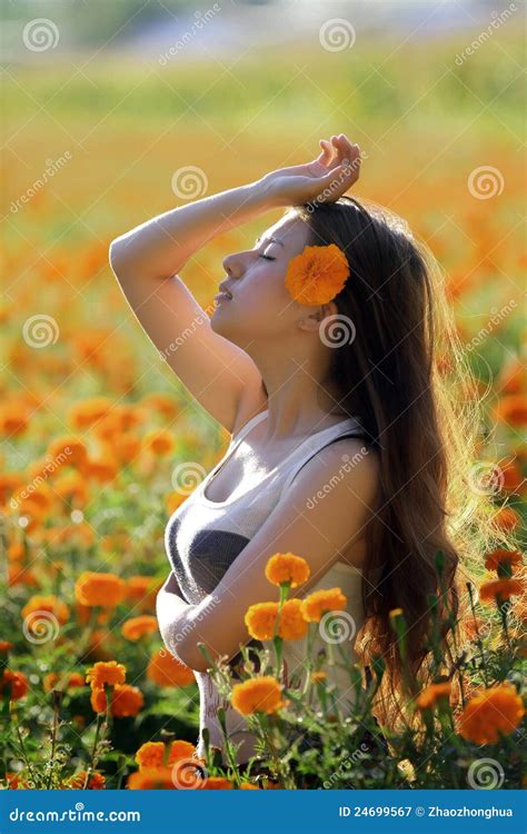 Asian Girl In The Flower Stock Image Image Of Body Bloom