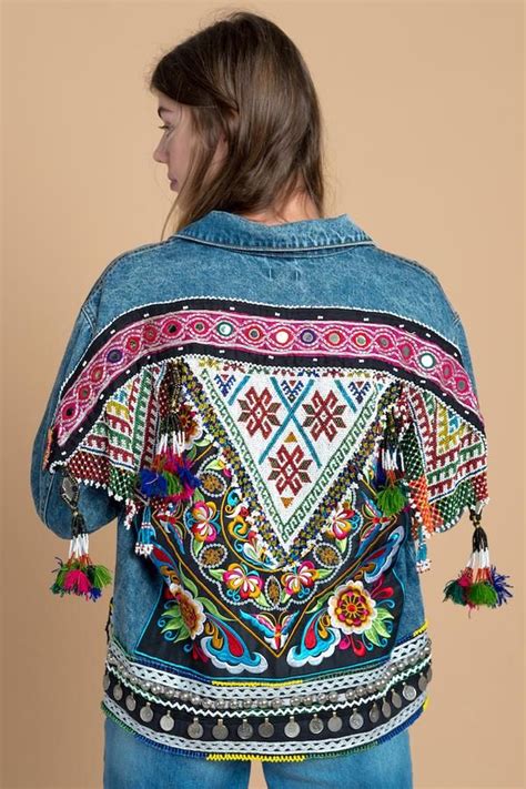 Bohemian Tribal Embellished Denim Jacket In Medium V21