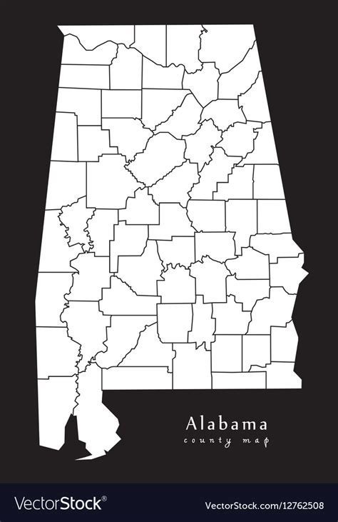 Alabama County Map Black Royalty Free Vector Image