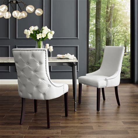 Inspired Home White Pu Leather Dining Chair Button Tufted Armless