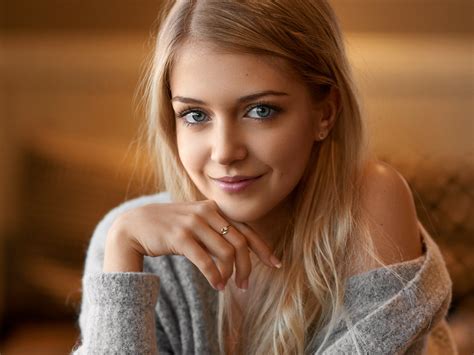 Smiling Beautiful Woman With Blonde Hair
