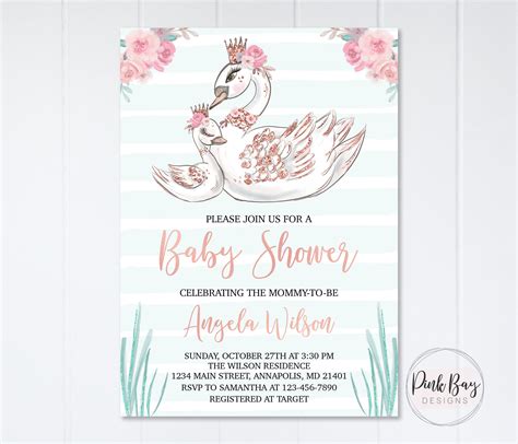 Swan Princess Baby Shower Invitation Swan Baby Shower Etsy