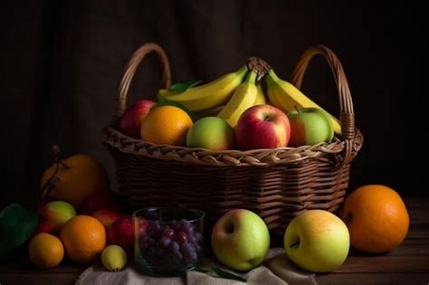 Premium Photo Top Closeup View Fruits Bananas Limes Apples In The