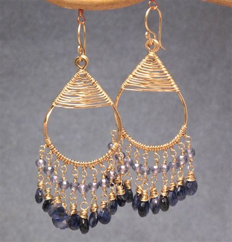 Chandelier Hoops With Blue Sapphire And Kyanite Kashmir 34 Etsy