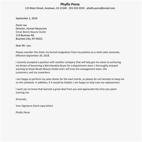 If you are leaving a retail job, use this sample resignation letter as a template for your formal notification. Retail Job Resignation Letter Sample