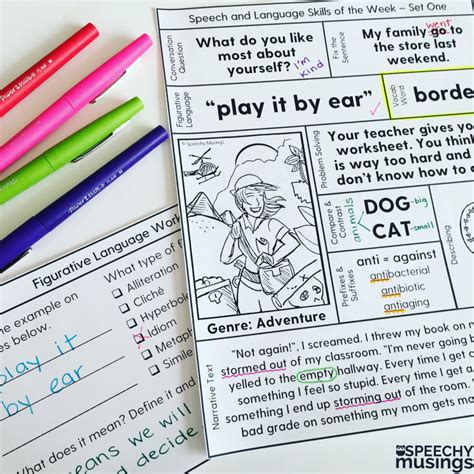 Speech Therapy Printables For Upper Grades One Page Lessons