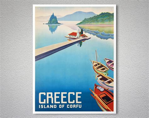 Greece Island Of Corfu Vintage Travel Poster Poster Paper Etsy