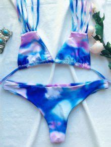 Off Tie Dye Multi Straps Halter Bikini Set In Blue Zaful