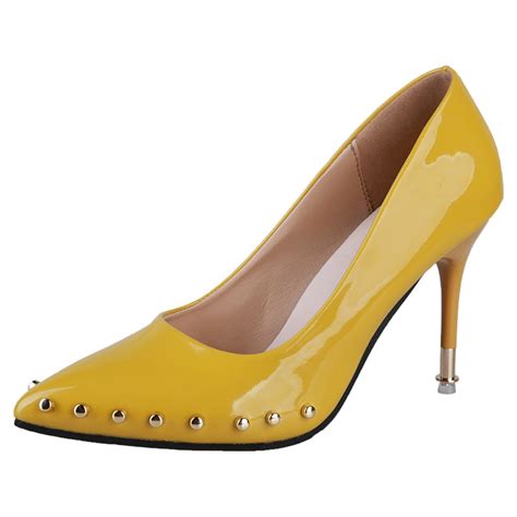 Sexy Yellow Brand Women Pumps Leisure Pu Leather Spring Female High