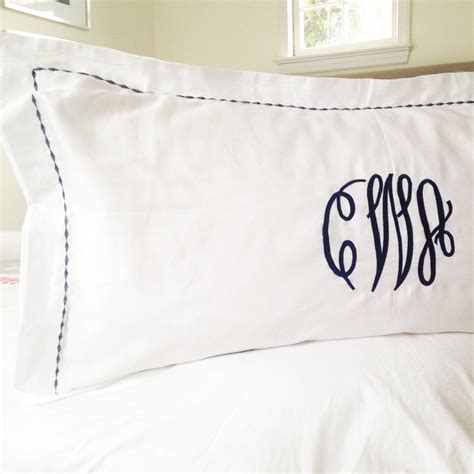 Monogram King Pillow Sham With Custom Embroidered Border Monogram Bedding