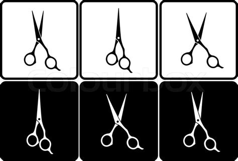 Set Of Isolated Black And White Professional Scissors In Frame Stock