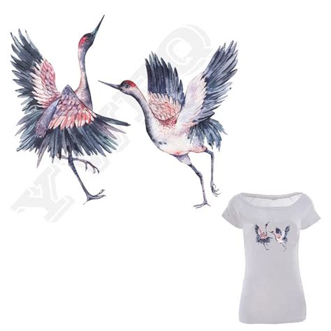 Crane Bird Appliques Heat Transfers Easy By Household Iron Stickers For