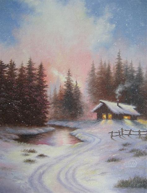 All Is Calm Original Oil Painting Winter Cabin Paintings