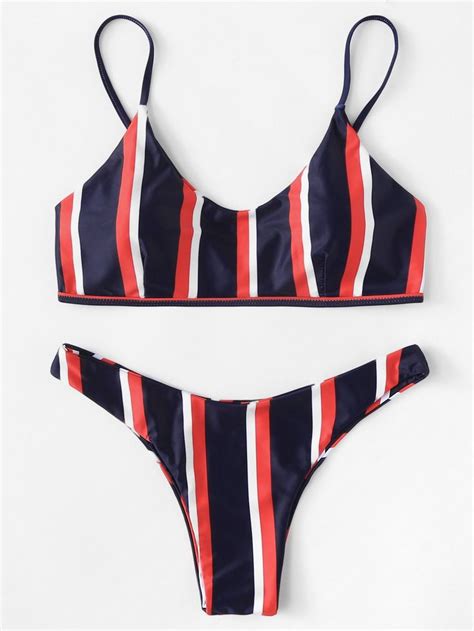 Shein Striped Top With High Leg Bikini Set Bikinis Trendy Swimsuits