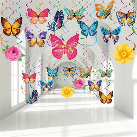 30 Pieces Butterfly Hanging Swirl Decorations Colorful Summer Spring