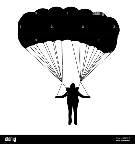 Man Goes Down On A Parachute Vector Illustration Black Silhouette