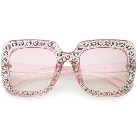 Women S Oversize Glamorous Crystal Rhinestone Square Sunglasses Zerouv